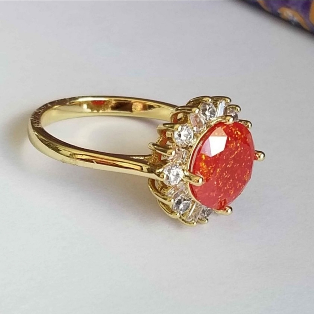 New 18K Gold Plated Round Cut Red Ice Gem Diamond Ring for Women - Picture 2 of 9